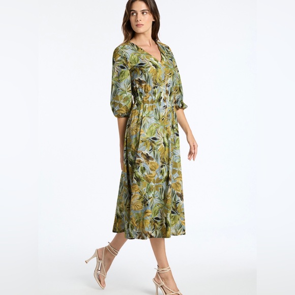 🌿 DAVID LAWRENCE 🌿women’s multicoloured floral midi dress puff sleeves size 10 - Picture 2 of 12